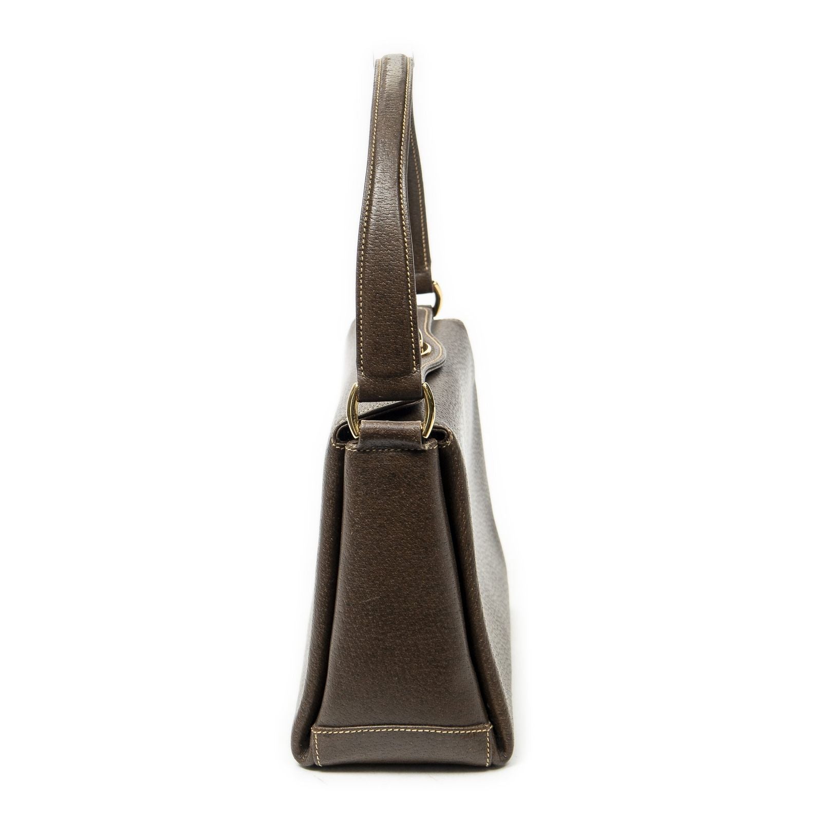 Gucci Vintage Flap Bag Top Handle Brown Grain Calfskin Leather — view 4
