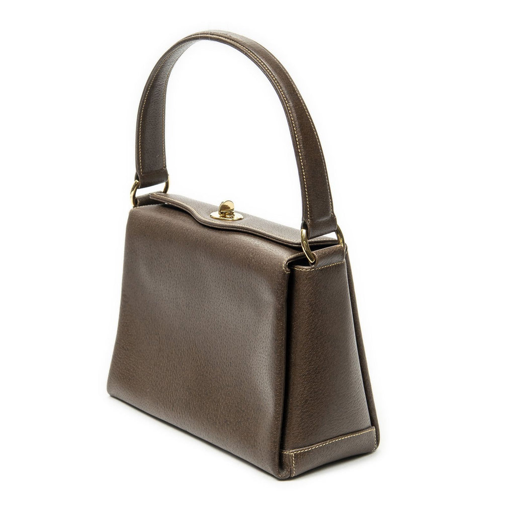 Gucci Vintage Flap Bag Top Handle Brown Grain Calfskin Leather — view 2
