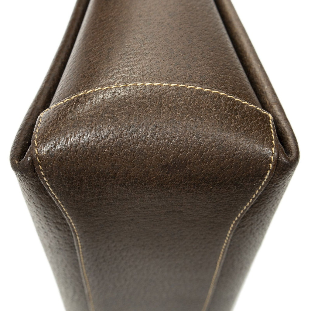 Gucci Vintage Flap Bag Top Handle Brown Grain Calfskin Leather — view 7