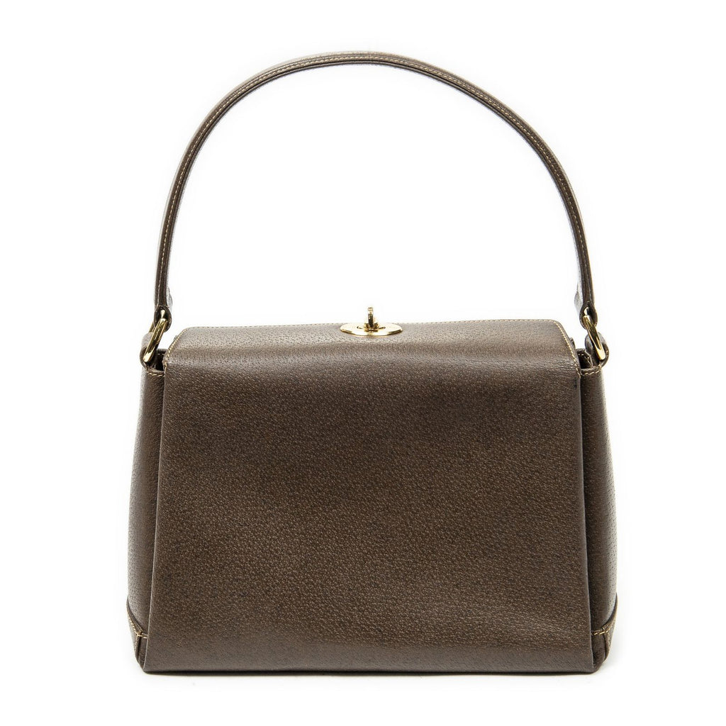 Gucci Vintage Flap Bag Top Handle Brown Grain Calfskin Leather — view 5