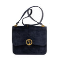 Gucci Vintage Flap Bag Navy Suede Leather