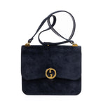 Gucci Vintage Flap Bag Navy Suede Leather