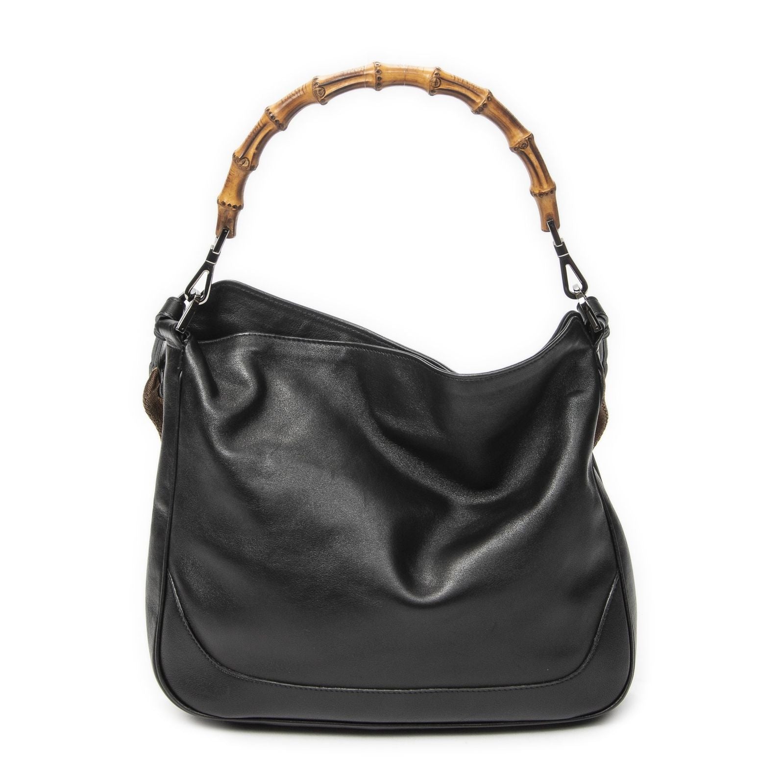 Gucci Vintage Bamboo Handle Tote Black Smooth Leather