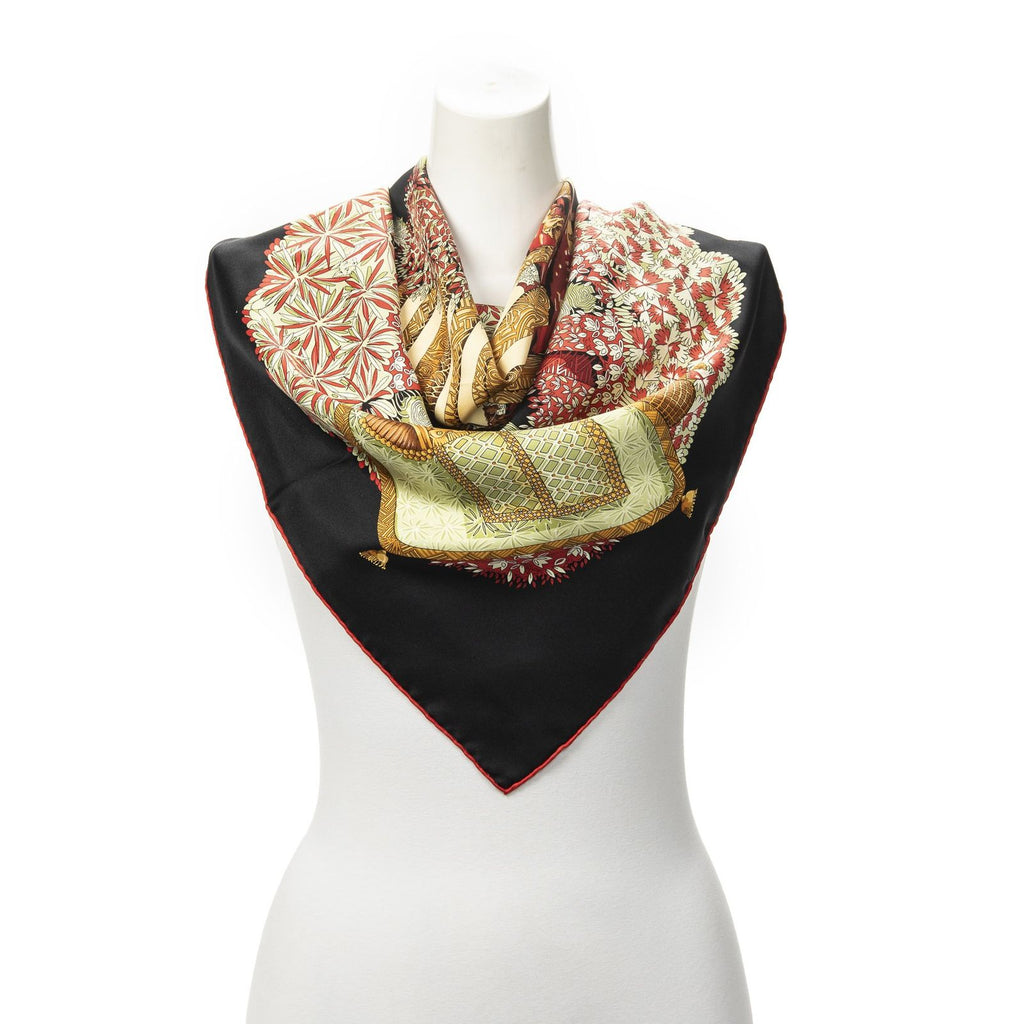 Hermes Scarf Black Red Gold Silk