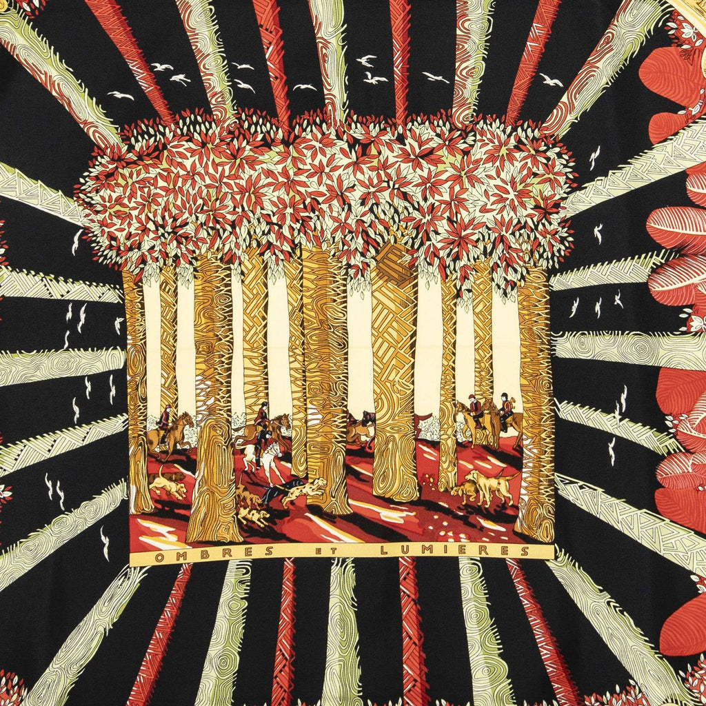 Hermes Scarf Black Red Gold Silk — view 3