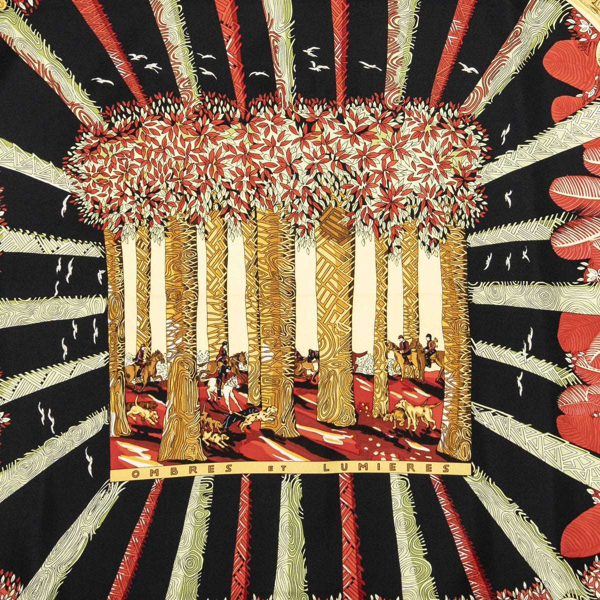 Hermes Scarf Black Red Gold Silk — view 3