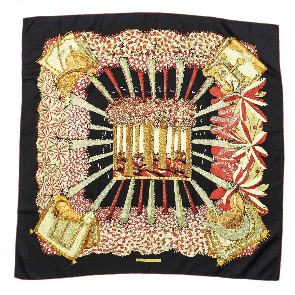 Hermes Scarf Black Red Gold Silk — view 2