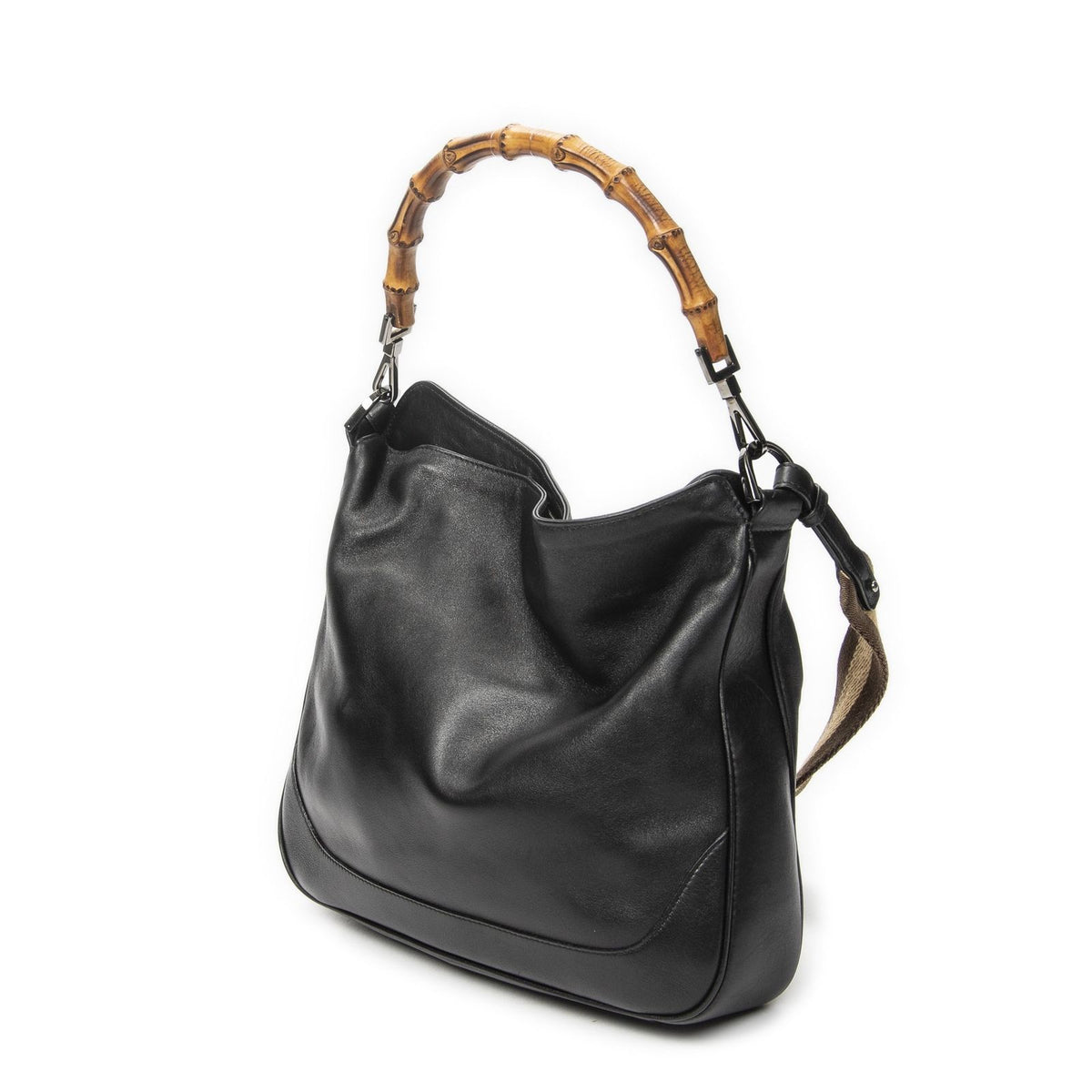 Gucci Vintage Bamboo Handle Tote Black Smooth Leather — view 2
