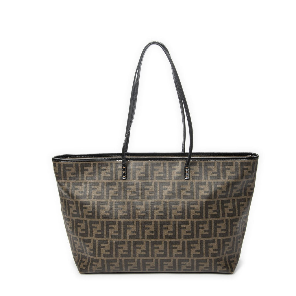 Fendi Roll Zip Tote Brown Black Resin Zucca Canvas — view 5