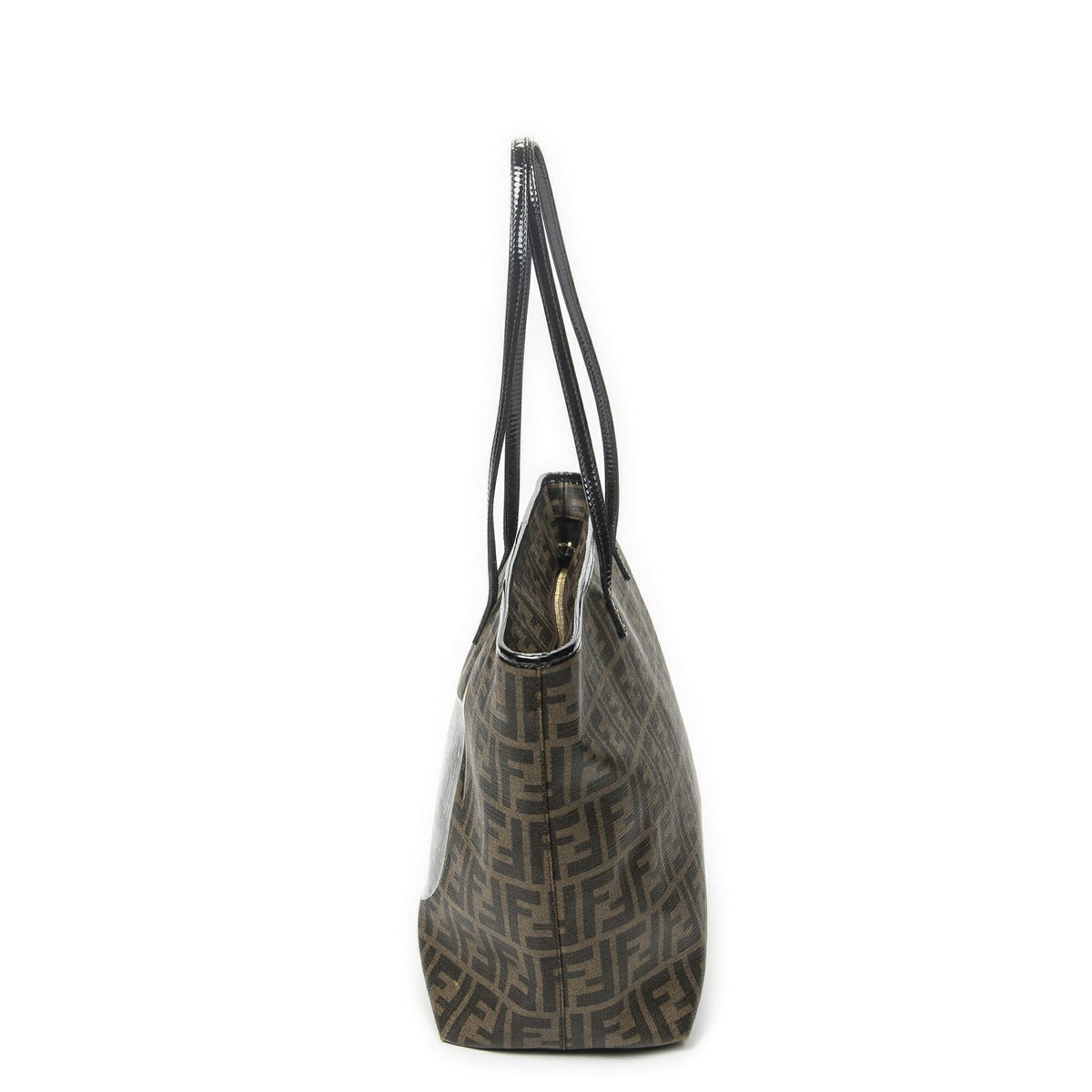 Fendi Roll Zip Tote Brown Black Resin Zucca Canvas — view 3
