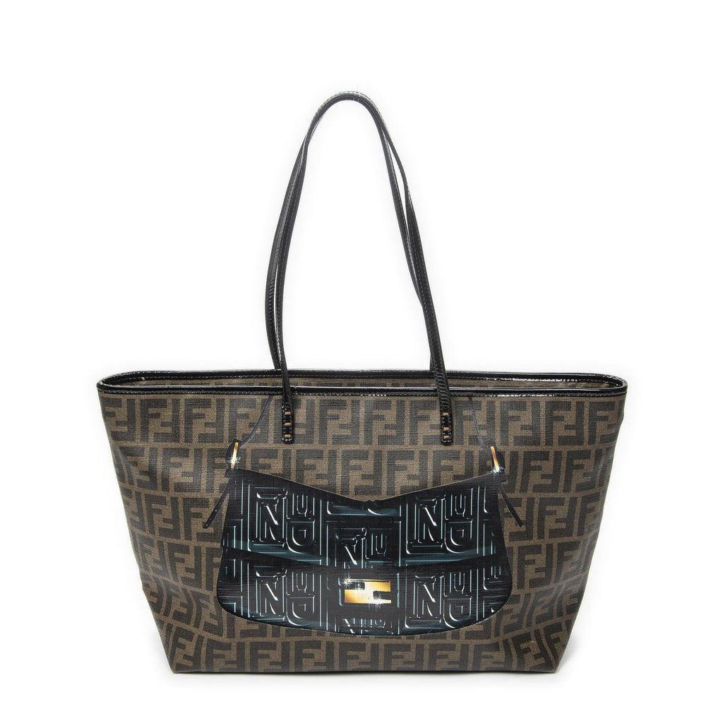 Fendi Roll Zip Tote Brown Black Resin Zucca Canvas