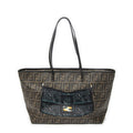 Fendi Roll Zip Tote Brown Black Resin Zucca Canvas