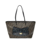 Fendi Roll Zip Tote Brown Black Resin Zucca Canvas