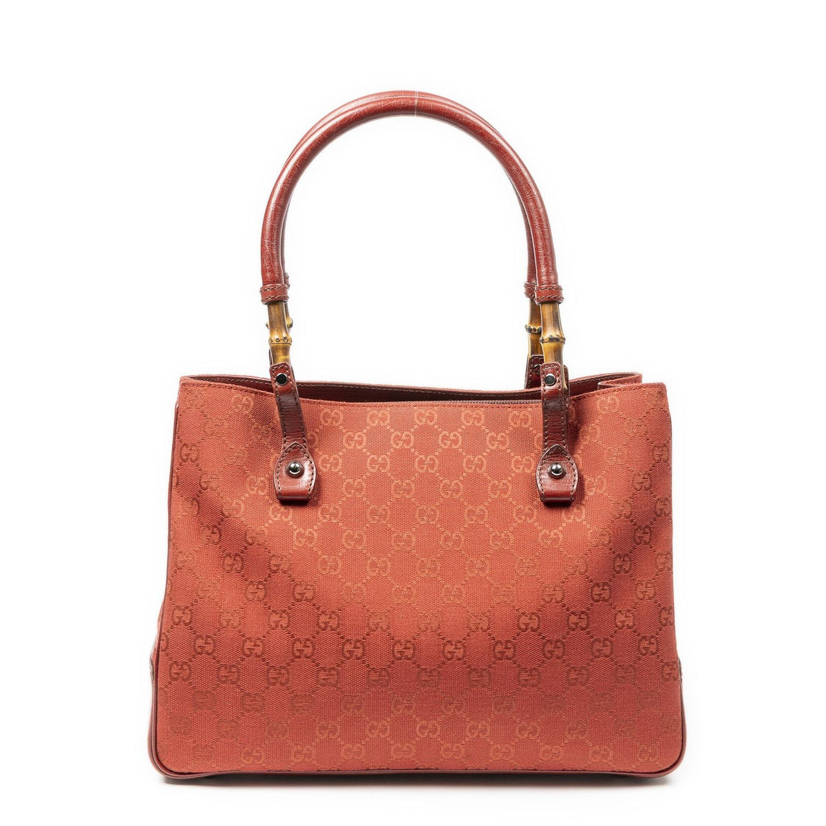 Gucci Large Square Bamboo Tote Red GG Canvas