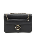 Gucci Small Interlocking G GG Chain Crossbody Black Grain Calfskin Leather