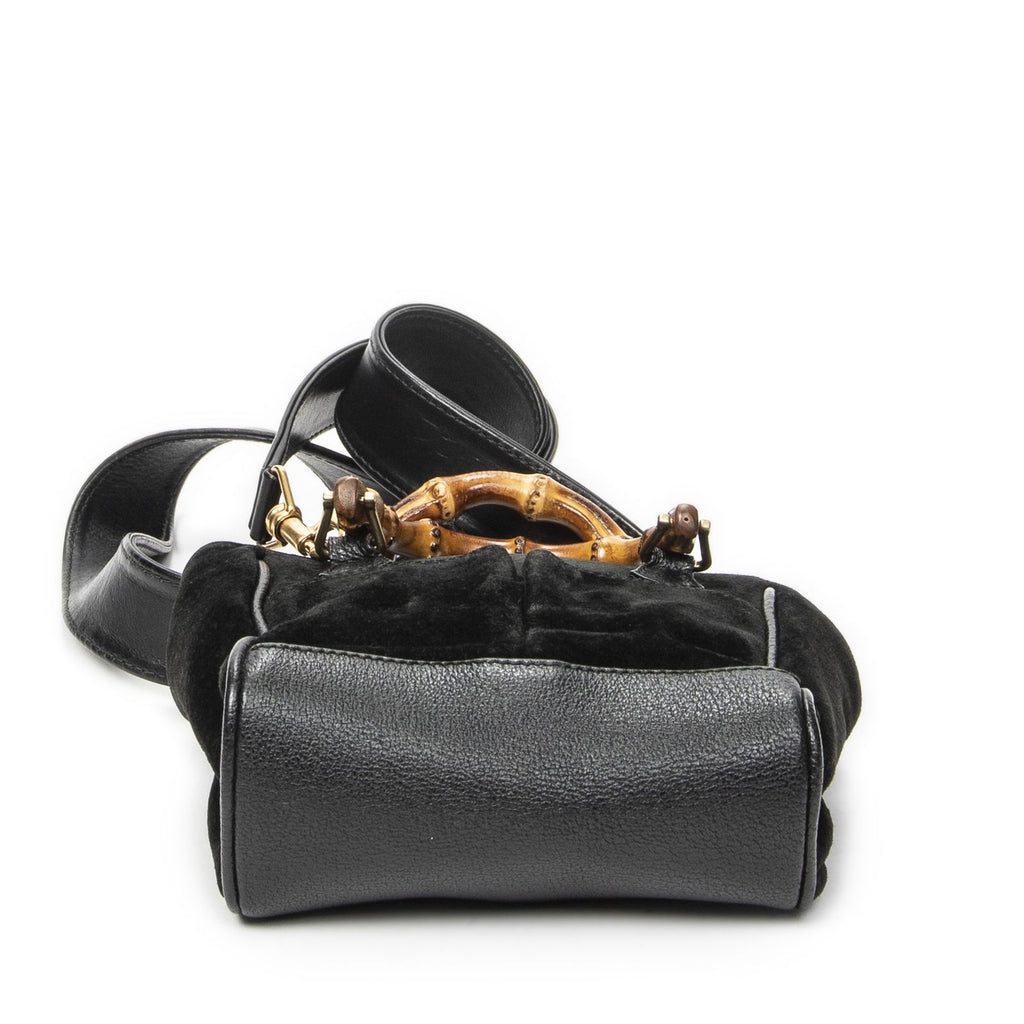 Gucci Vintage Mini Bamboo Tote Black Suede Leather — view 6