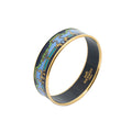 Hermes Enamel Bangle Navy Green Gold Print Motif Bracelet