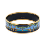 Hermes Enamel Bangle Navy Green Gold Print Motif Bracelet — view 3