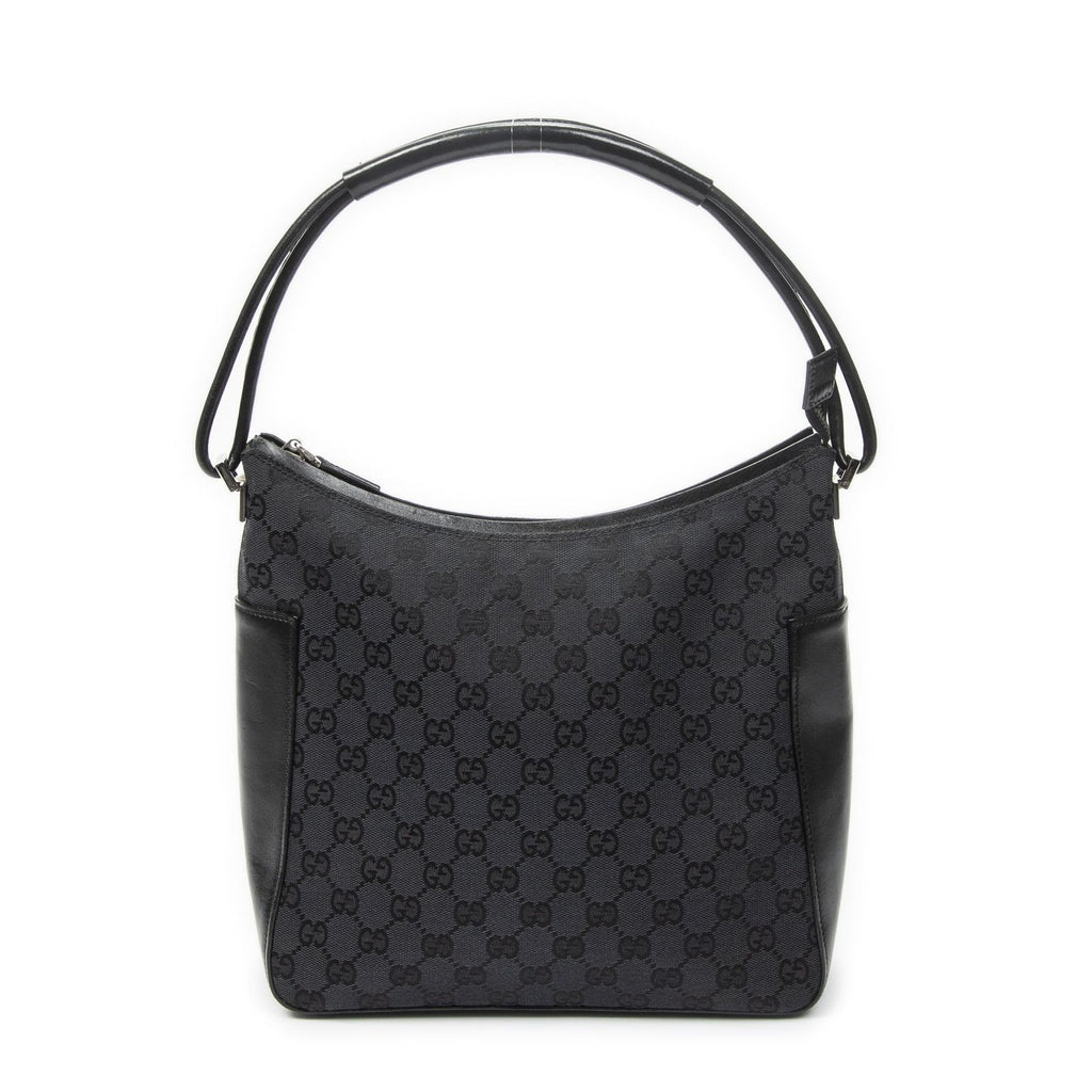 Gucci Zip Shoulder Hobo Black GG Canvas