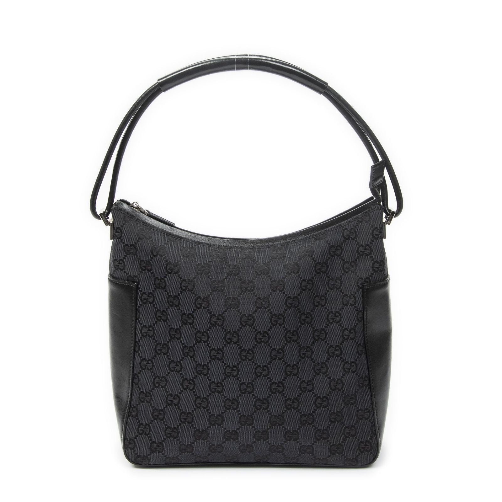 Gucci Zip Shoulder Hobo Black GG Canvas