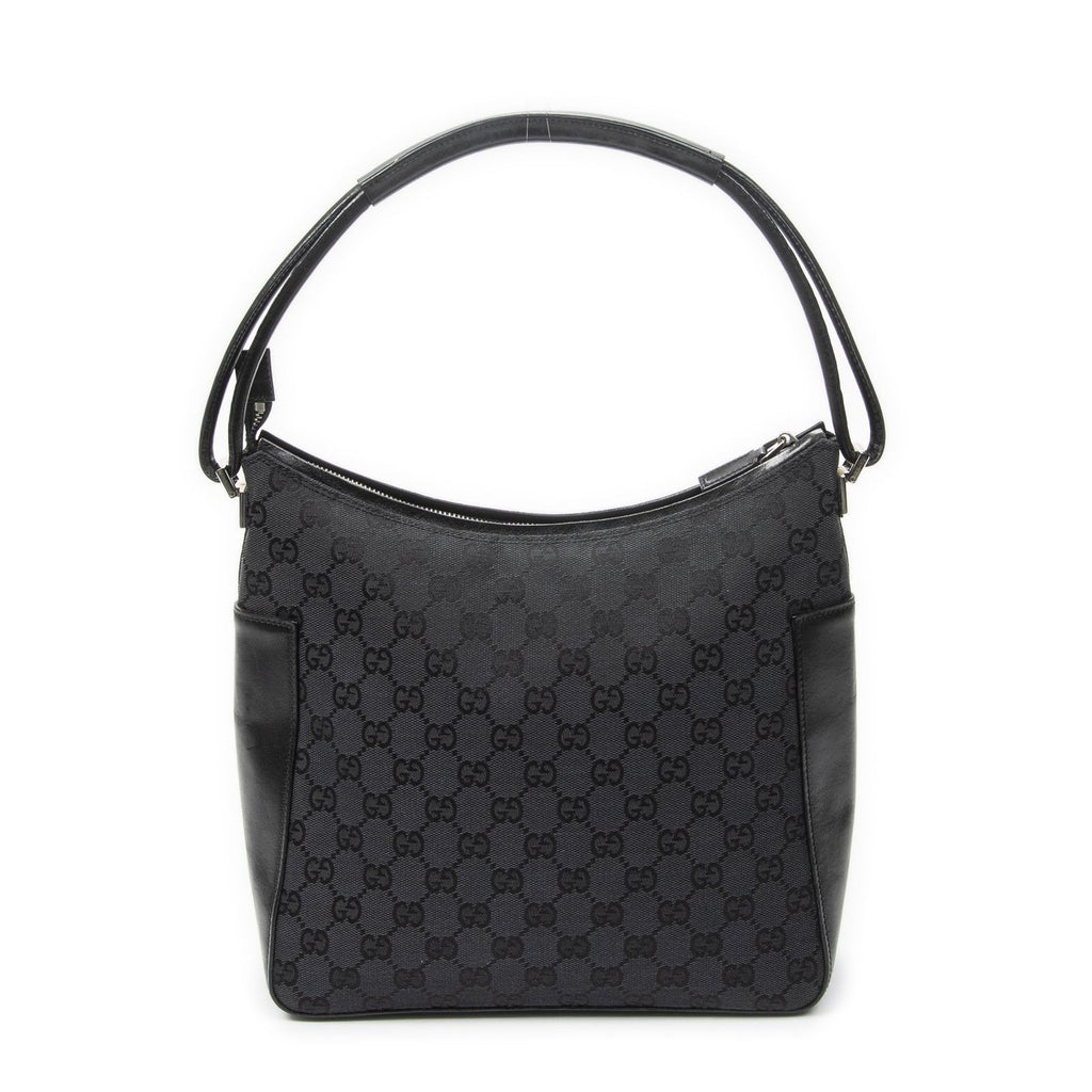 Gucci Zip Shoulder Hobo Black GG Canvas — view 5