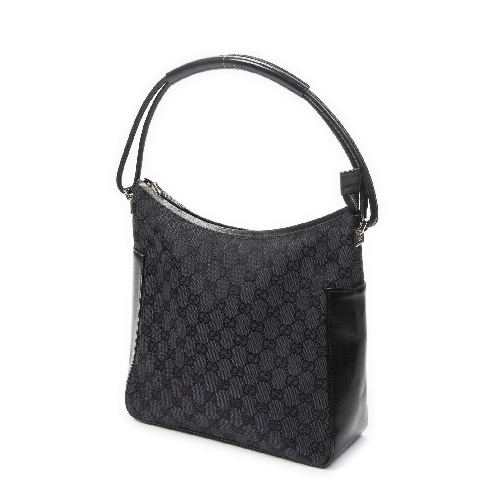 Gucci Zip Shoulder Hobo Black GG Canvas — view 2