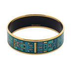 Hermes Enamel Bangle Teal Geometric Motif Bracelet — view 3