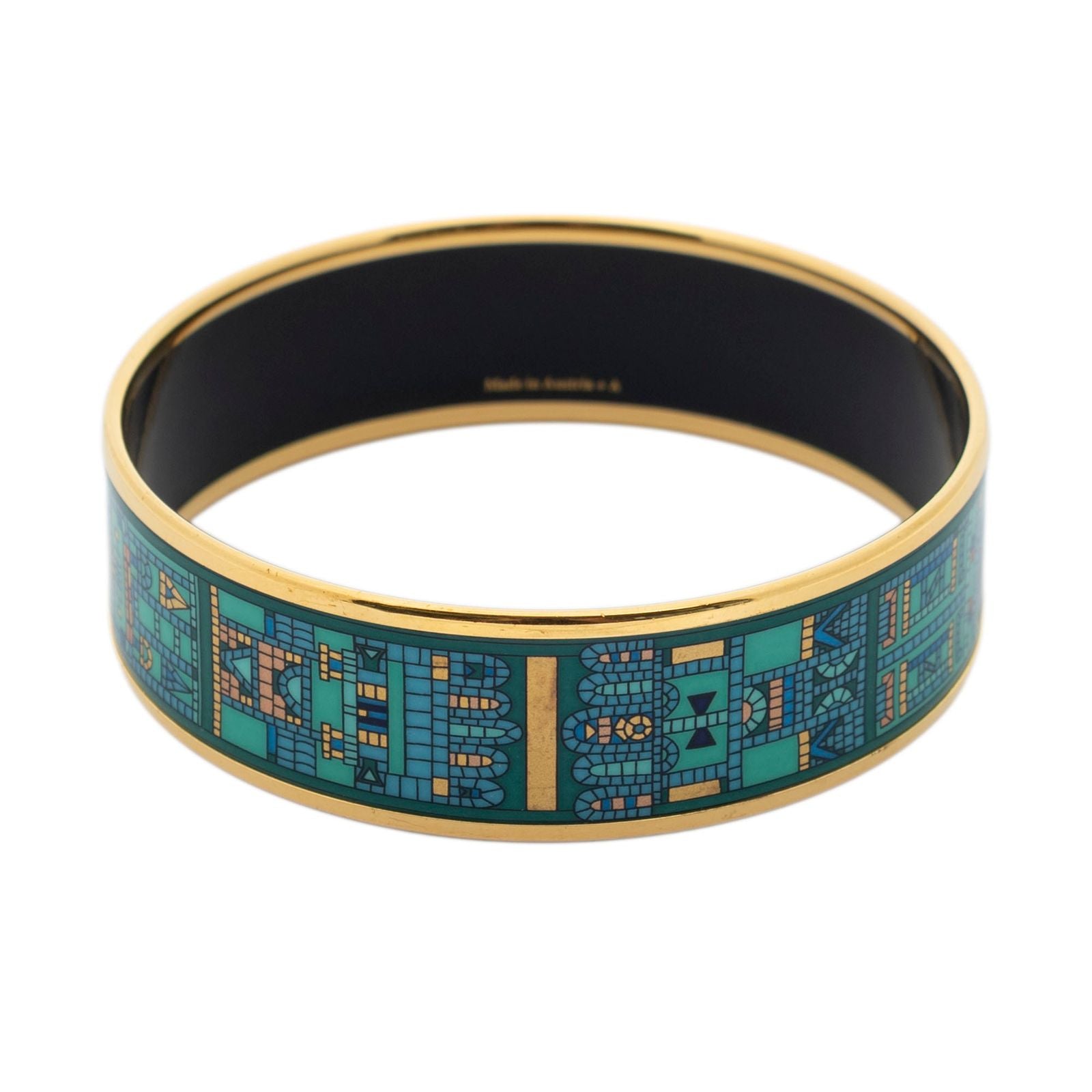 Hermes Enamel Bangle Teal Geometric Motif Bracelet — view 3