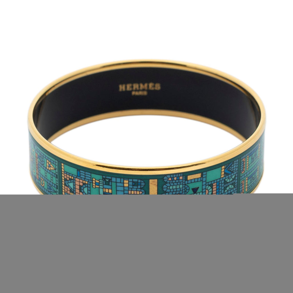 Hermes Enamel Bangle Teal Geometric Motif Bracelet — view 2