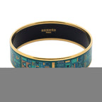 Hermes Enamel Bangle Teal Geometric Motif Bracelet — view 2