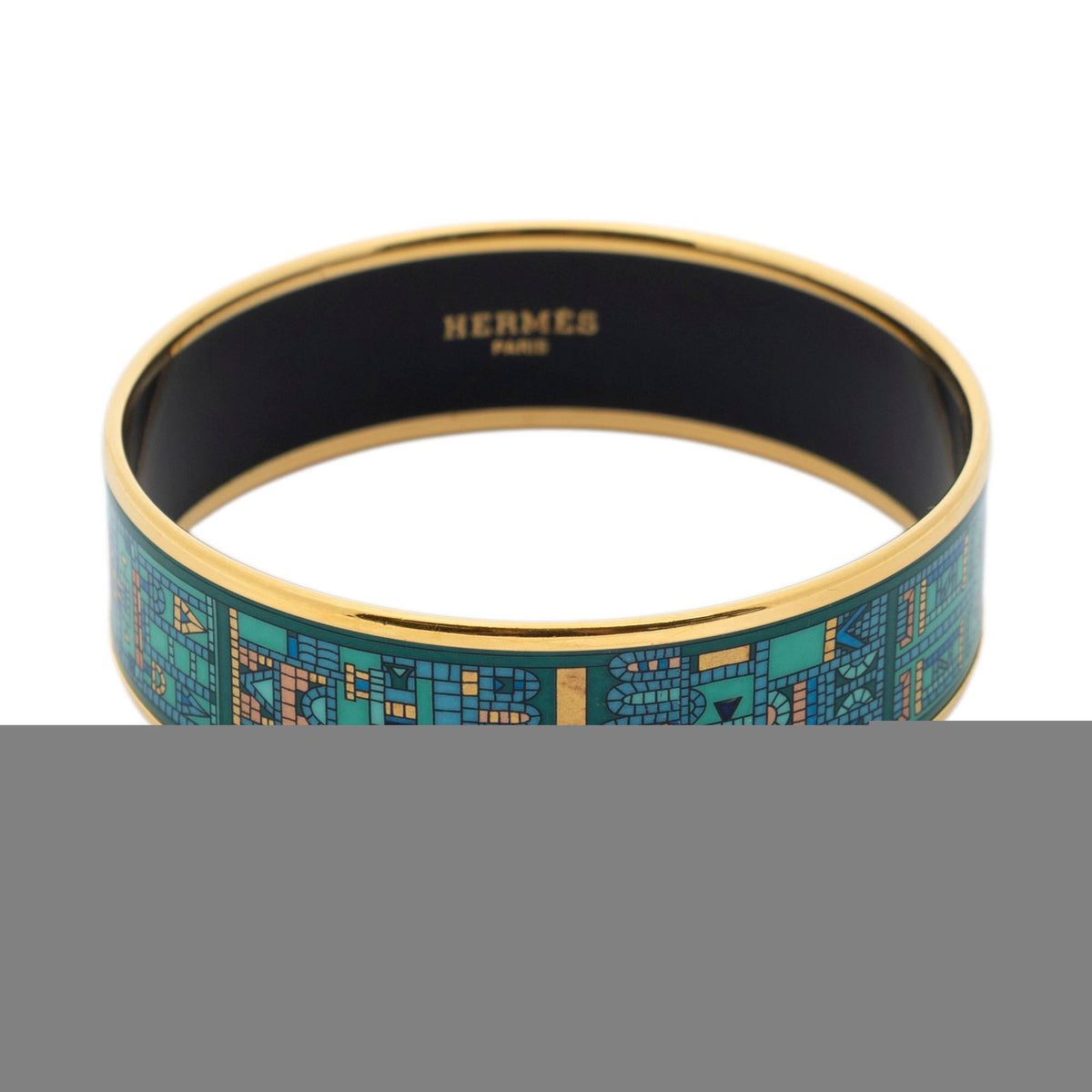 Hermes Enamel Bangle Teal Geometric Motif Bracelet — view 2