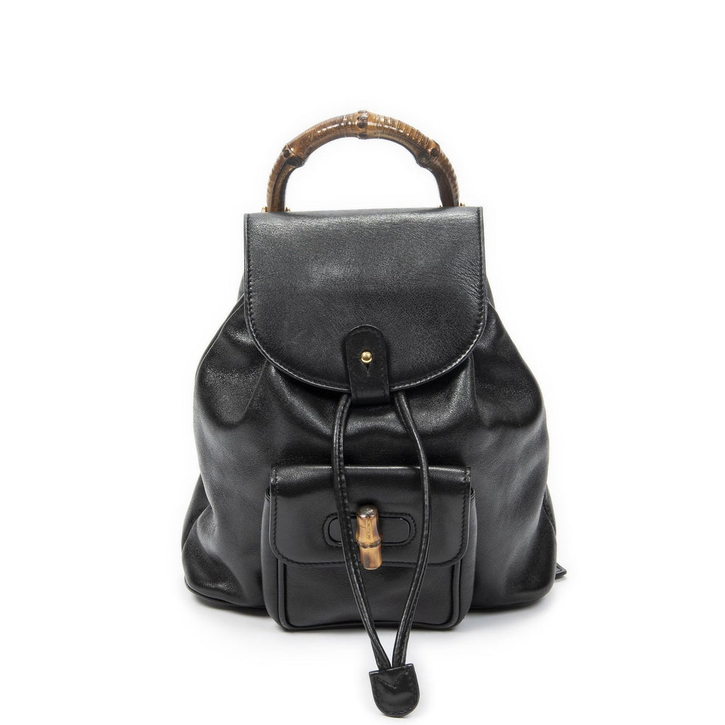 Gucci Mini Bamboo Backpack Black Calfskin Leather