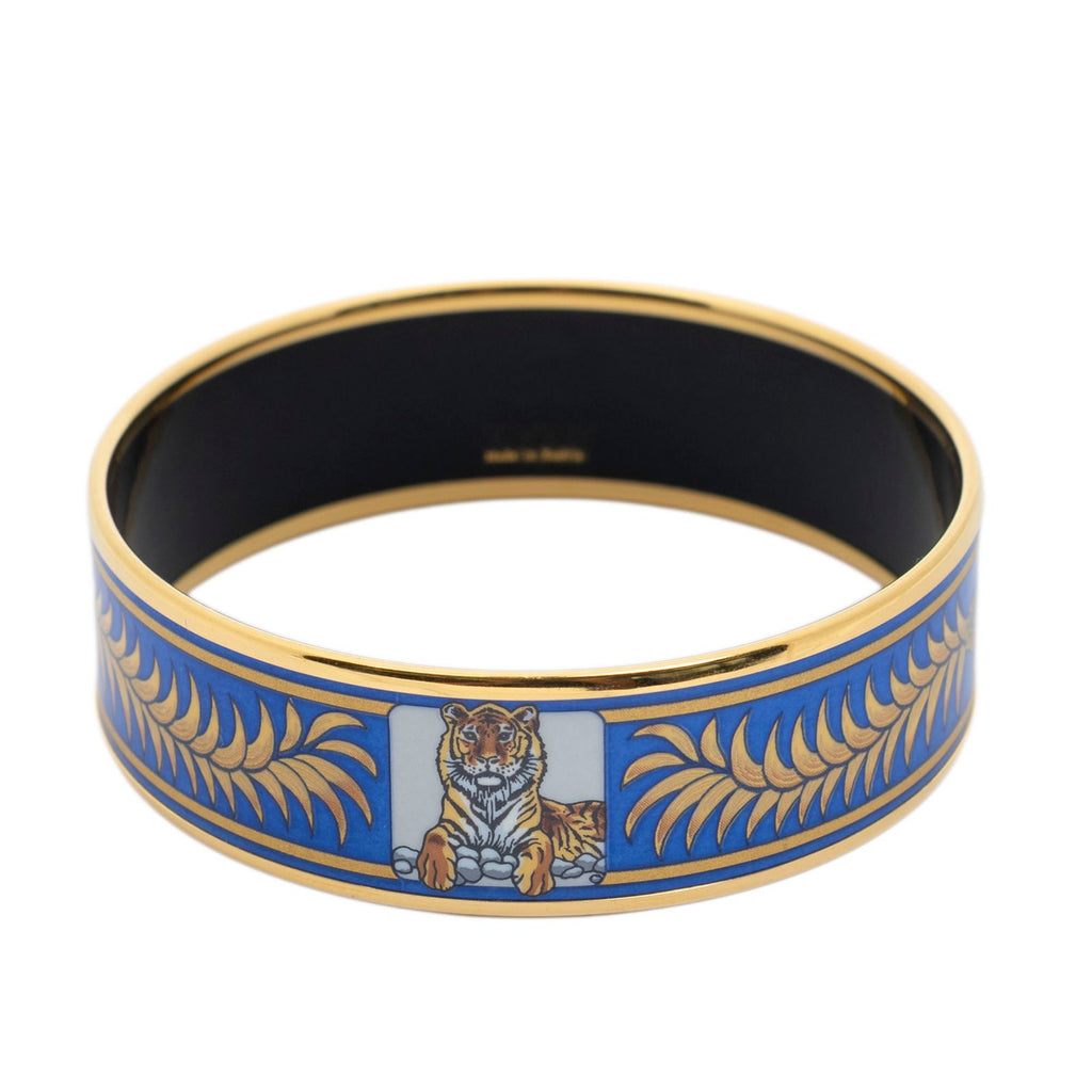Hermes Enamel Bangle Blue Tiger Motif Bracelet — view 3
