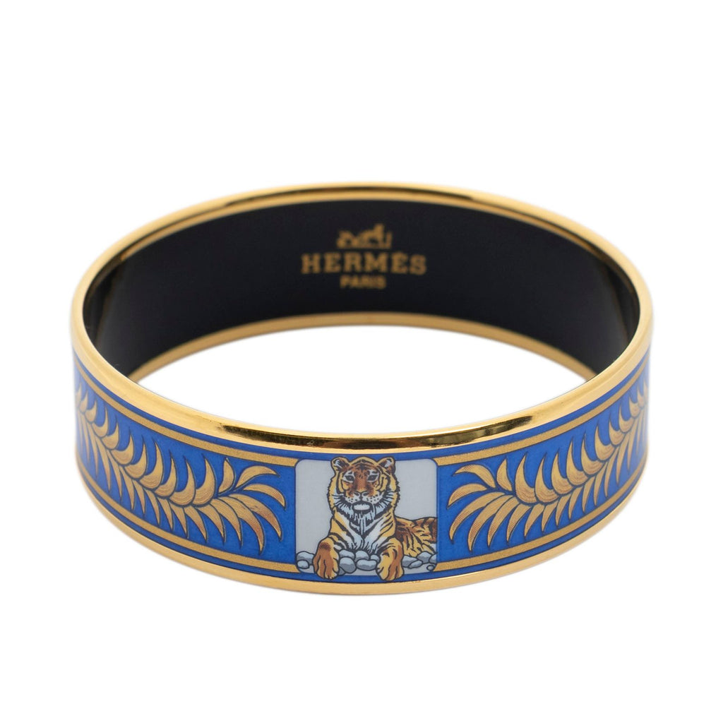 Hermes Enamel Bangle Blue Tiger Motif Bracelet — view 2