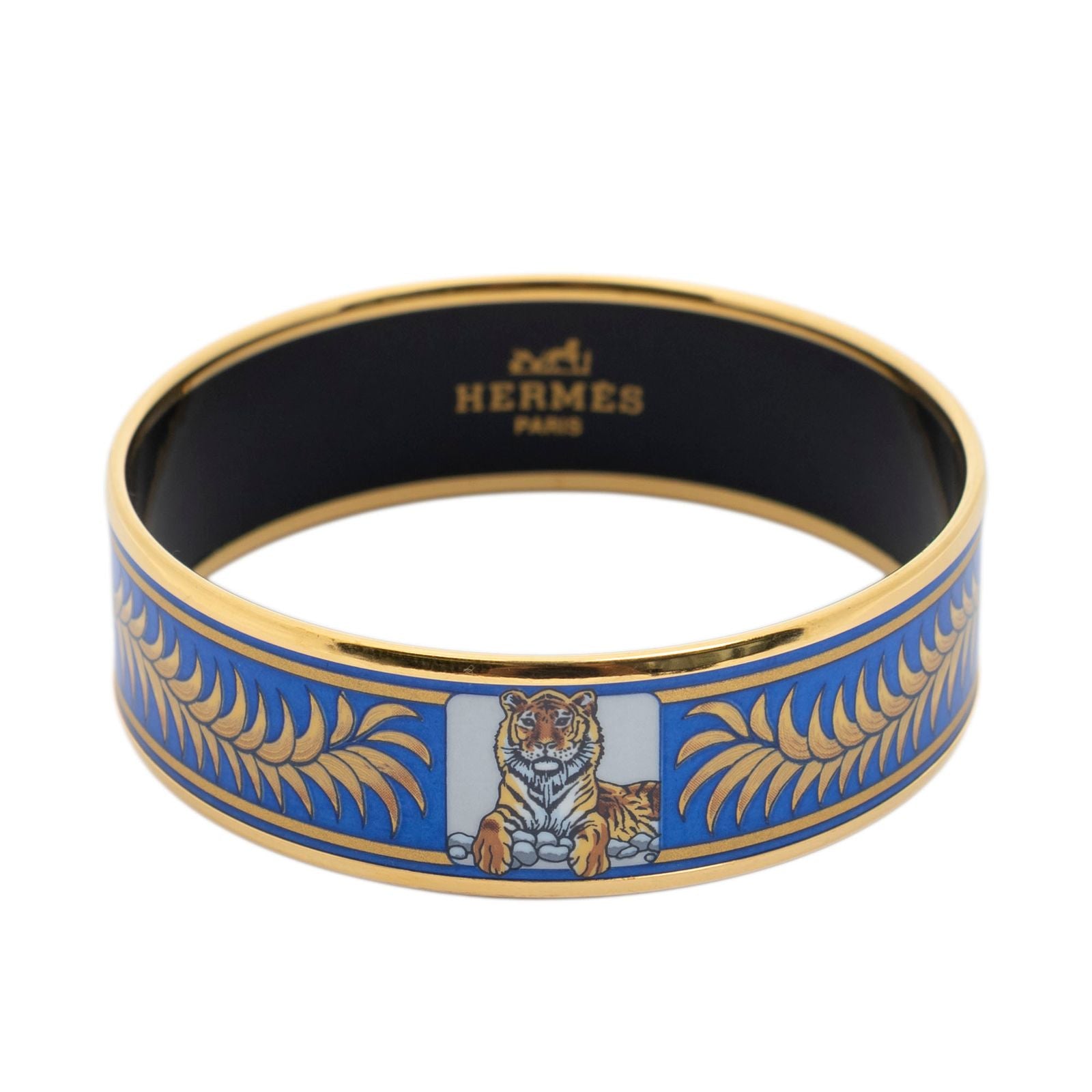 Hermes Enamel Bangle Blue Tiger Motif Bracelet — view 2