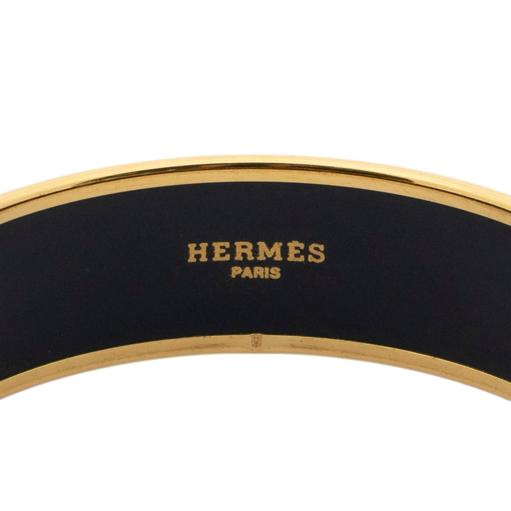 Hermes Enamel Bangle Black Gold Chain Motif Bracelet — view 4