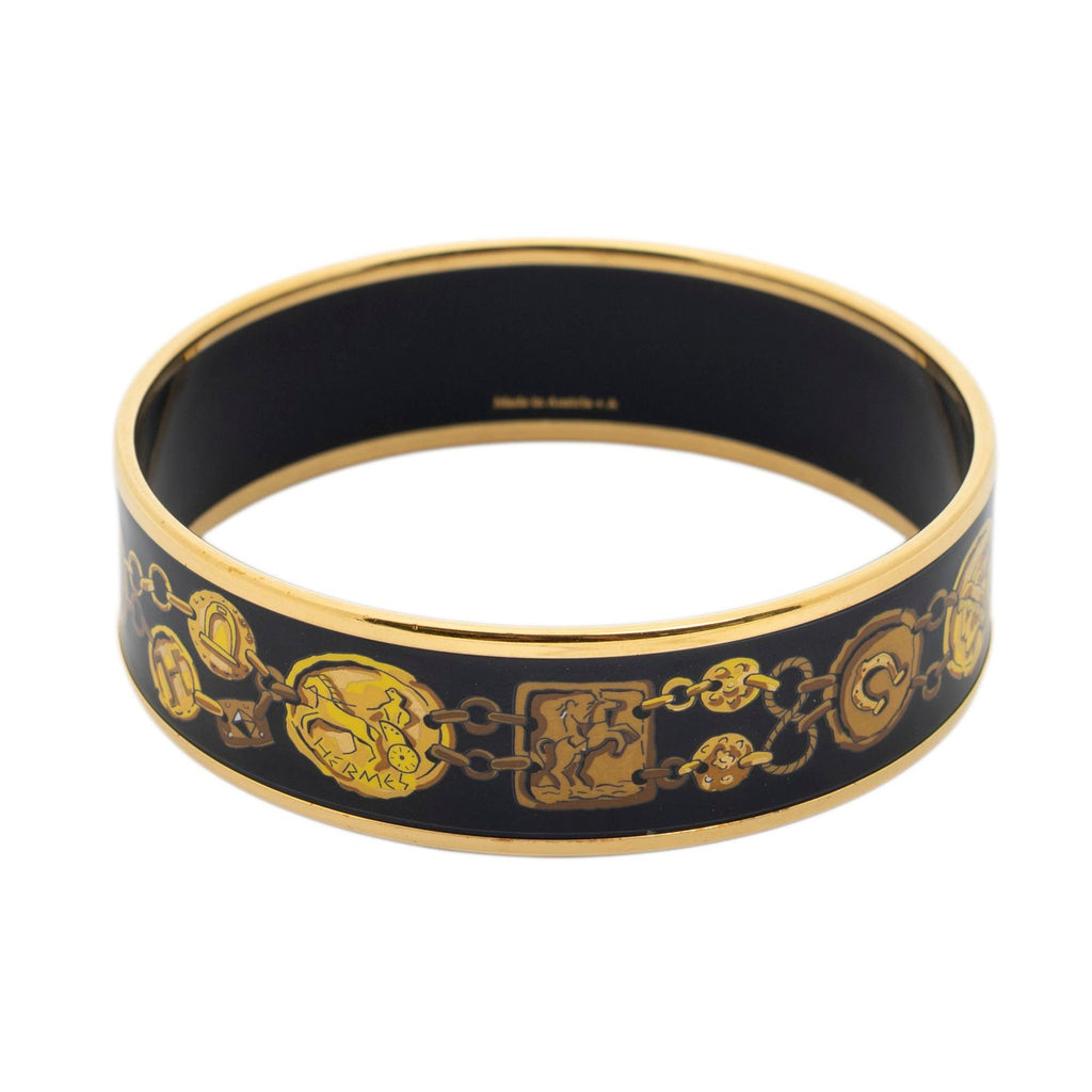 Hermes Enamel Bangle Black Gold Chain Motif Bracelet — view 3
