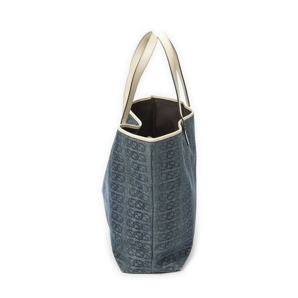 Gucci Large Web Horizon Tal Tote Blue Ivory Print Denim Canvas — view 3