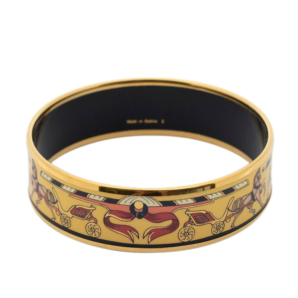 Hermes Enamel Bangle Yellow Horse Carriage Motif Bracelet — view 3