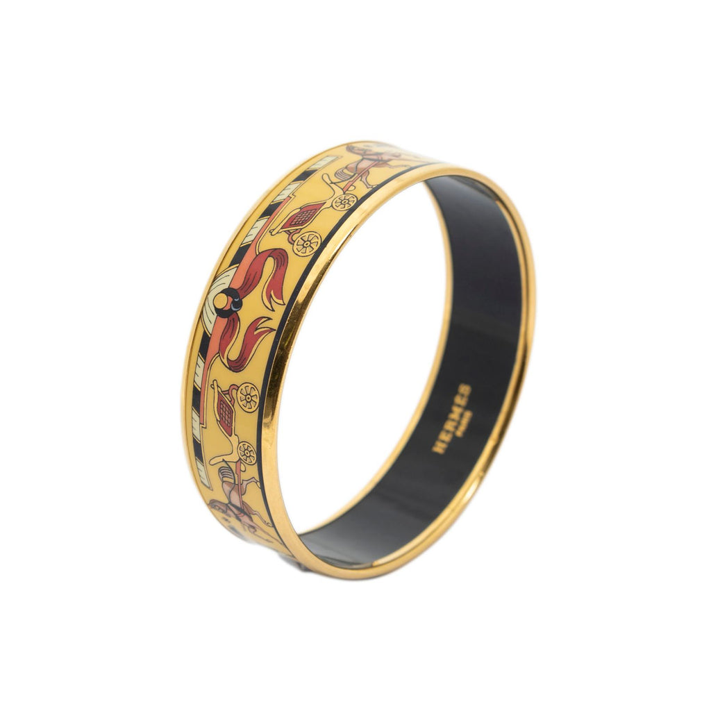 Hermes Enamel Bangle Yellow Horse Carriage Motif Bracelet
