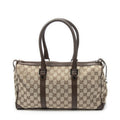 Gucci Small Boston Brown Beige GG Canvas Shoulder Bag