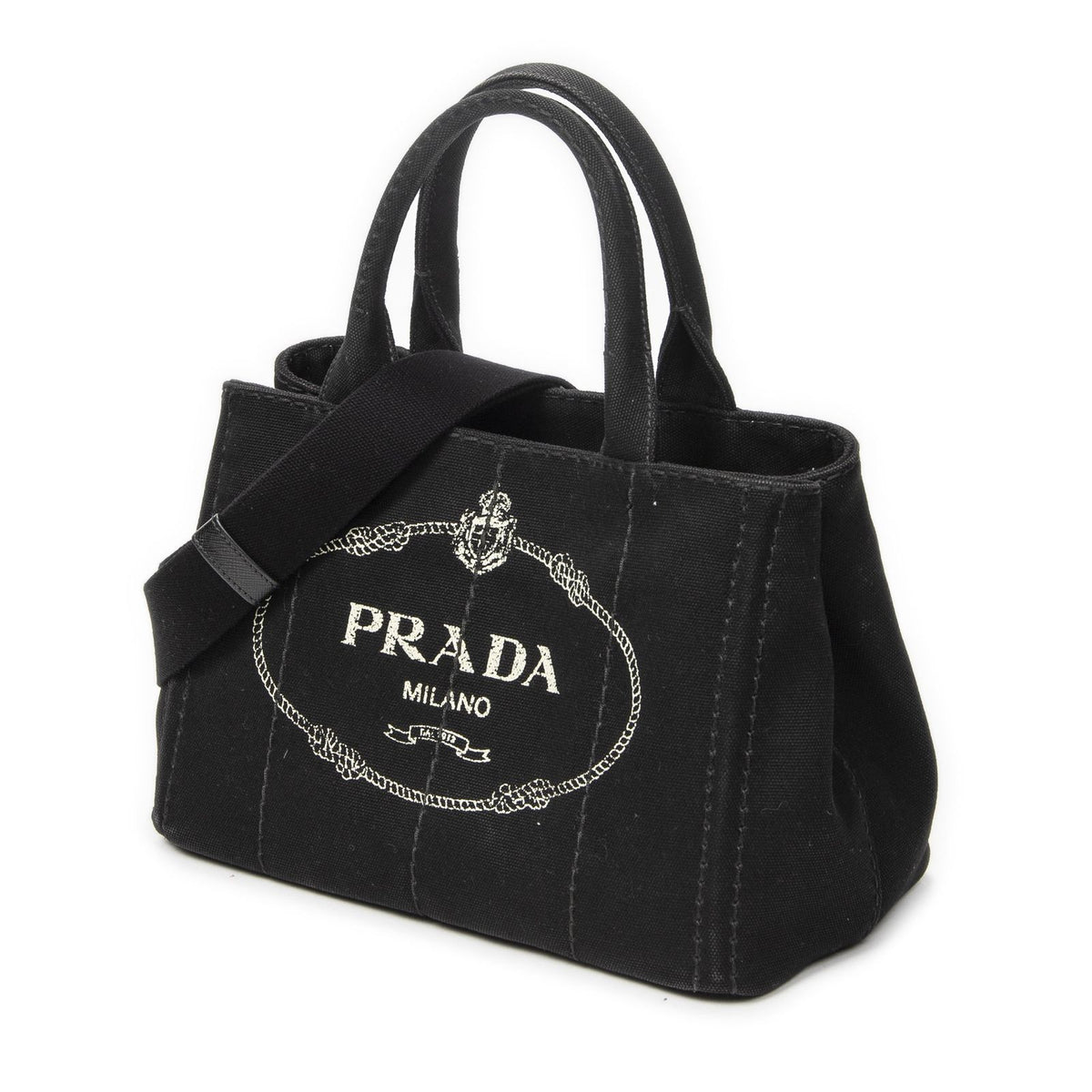 Prada Canapa Small Tote Black Canvas — view 2
