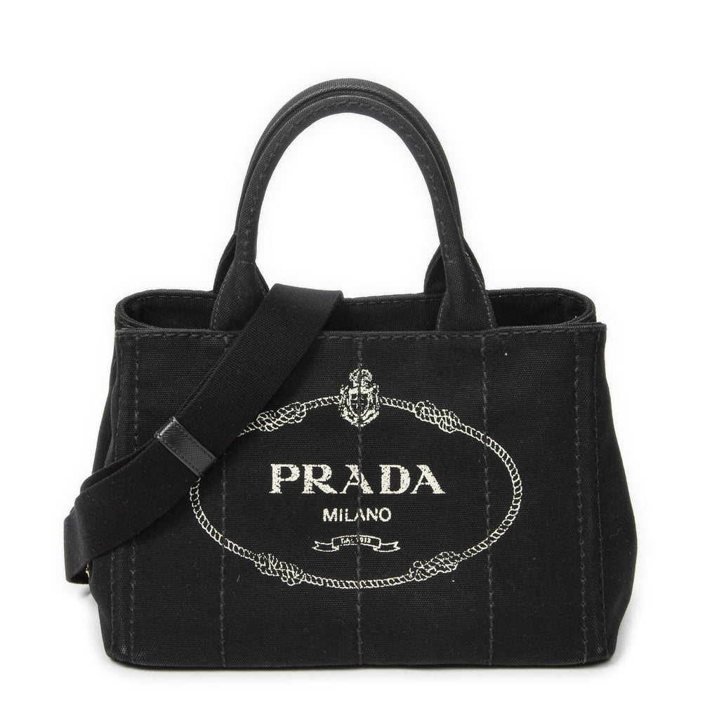 Prada Canapa Small Tote Black Canvas