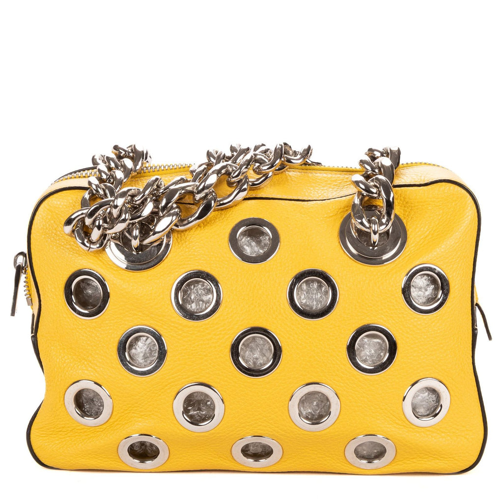 Prada Small Grommet Canapa Tote Yellow Vitello Daino — view 5