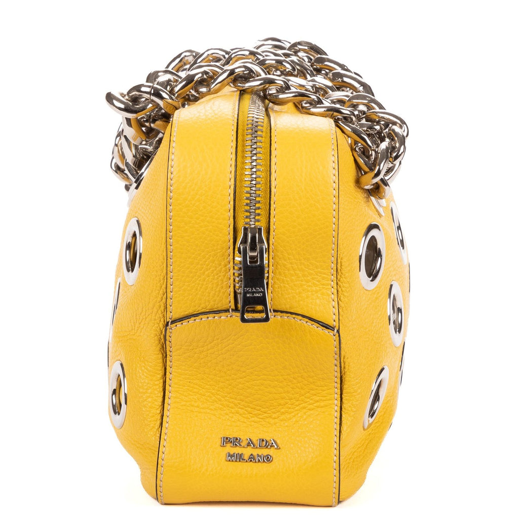 Prada Small Grommet Canapa Tote Yellow Vitello Daino — view 3