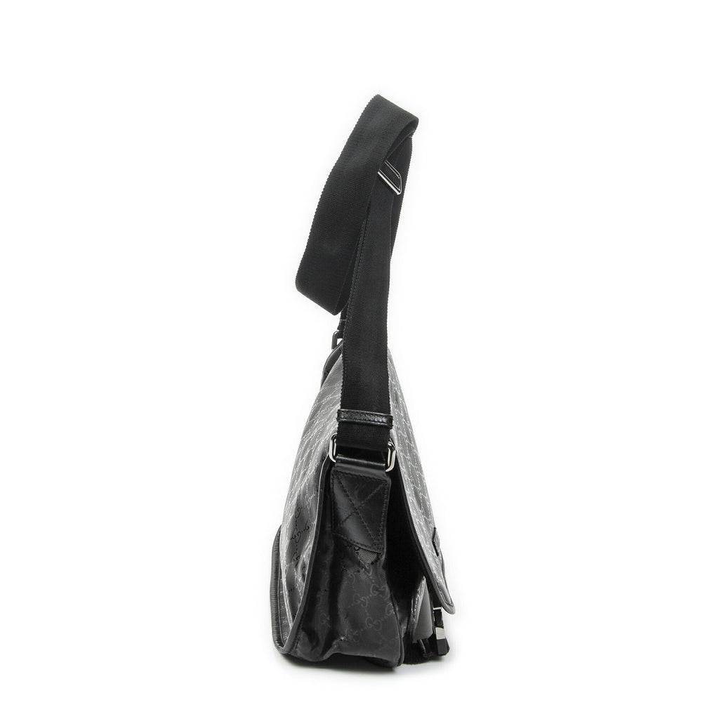 Gucci Double Buckle Flap Messenger Bag Black Guccissima Imprint Canvas — view 4