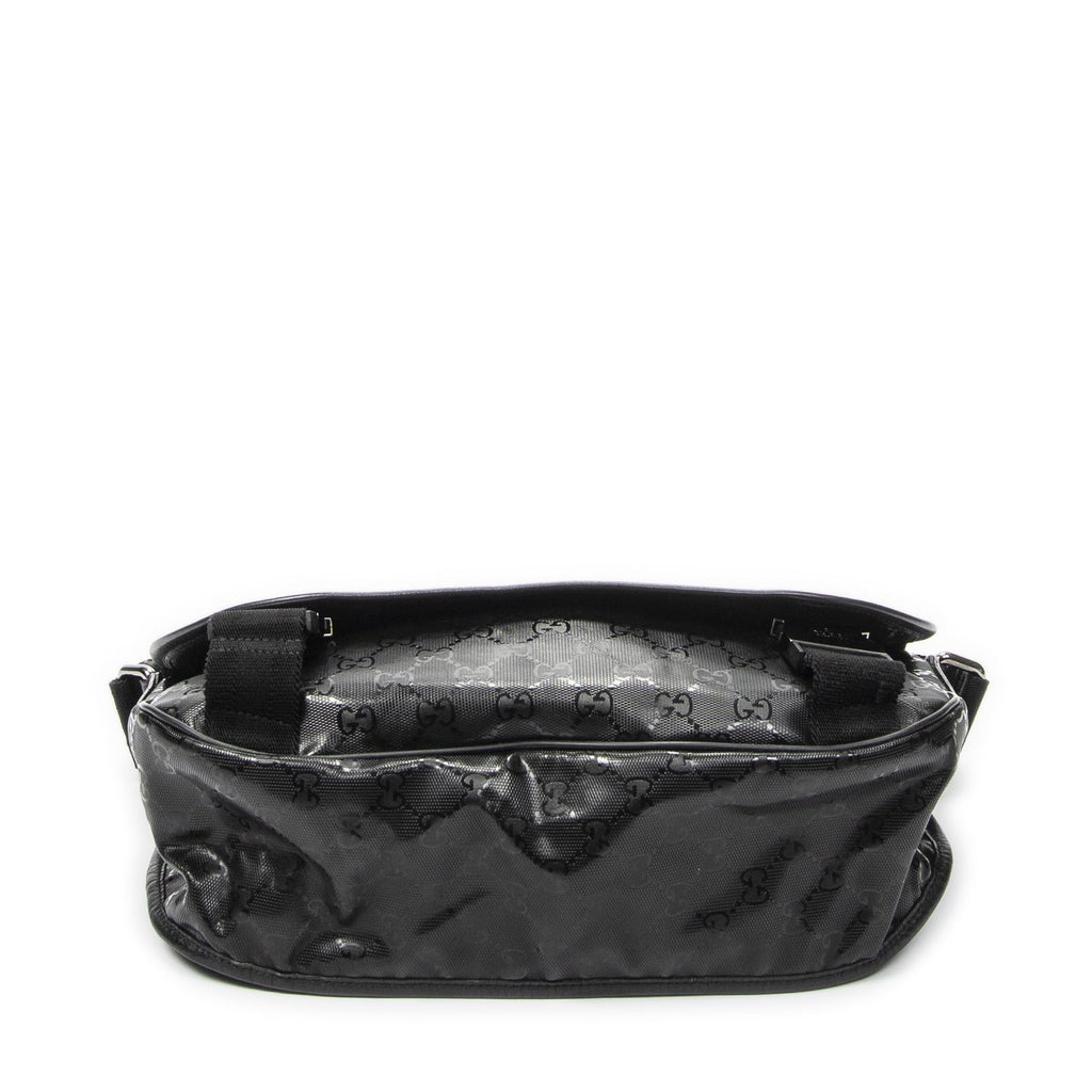 Gucci Double Buckle Flap Messenger Bag Black Guccissima Imprint Canvas — view 6
