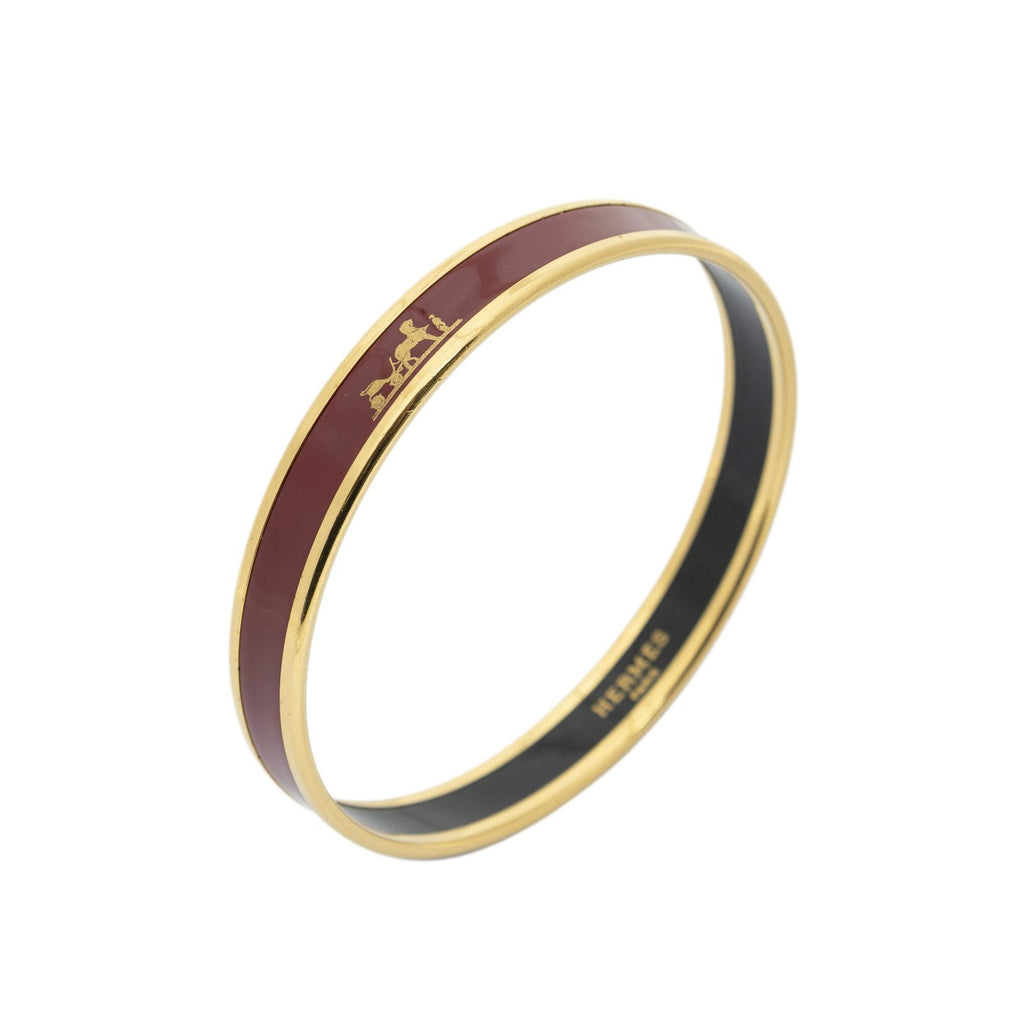 Hermes Enamel Bangle Brown Logo Motif Bracelet