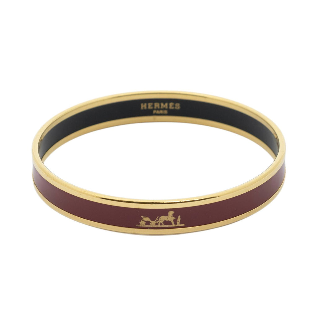 Hermes Enamel Bangle Brown Logo Motif Bracelet — view 2