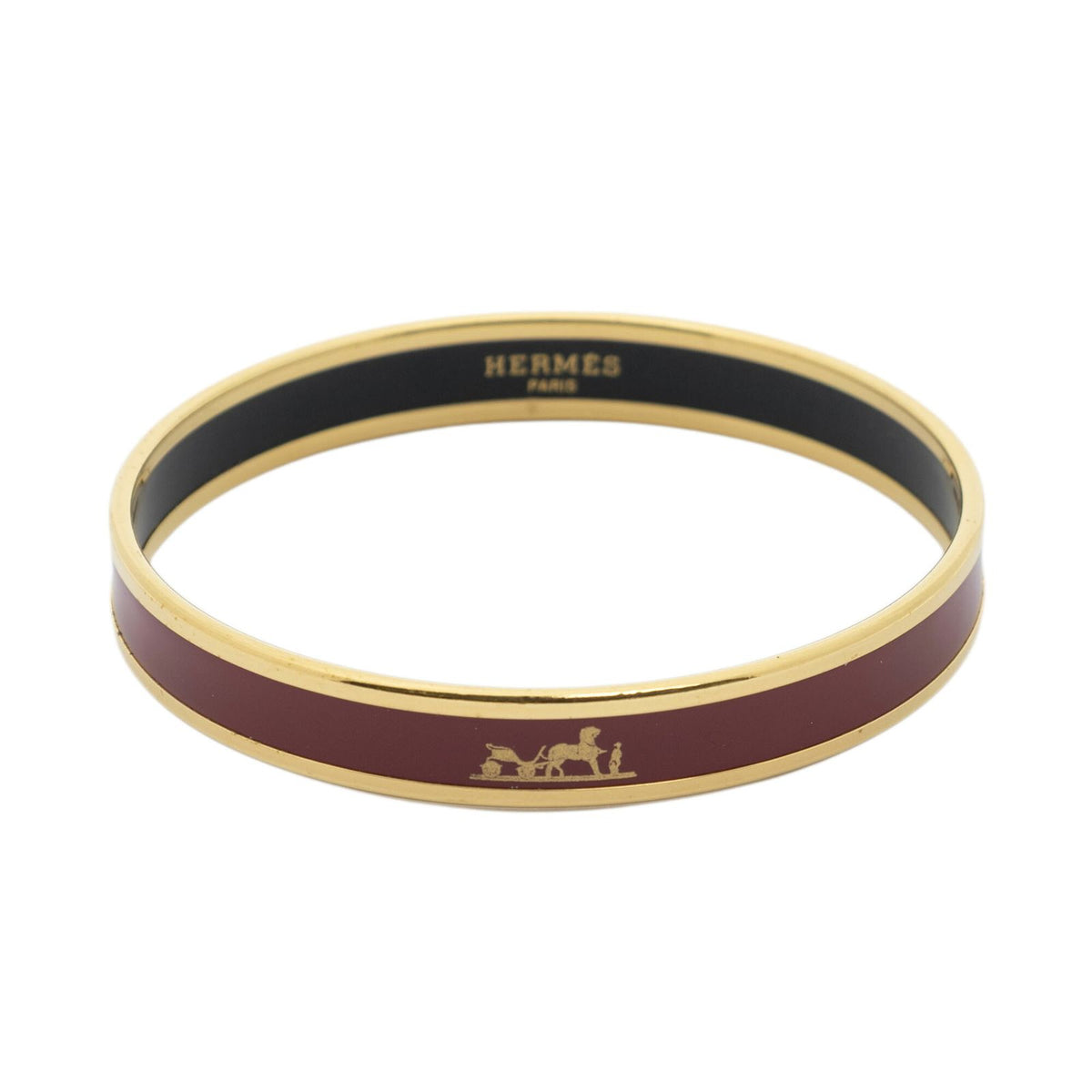 Hermes Enamel Bangle Brown Logo Motif Bracelet — view 2